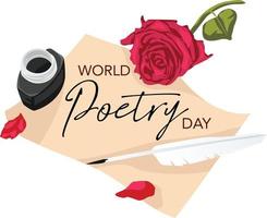 typographie de la journée mondiale de la poésie avec de belles couleurs et ornements vecteur