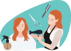 les coiffeurs professionnels utilisent des souffleurs et d'autres outils pour lisser leurs cheveux vecteur