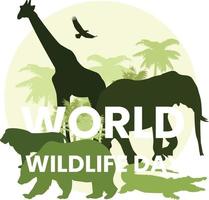 journée mondiale de la vie sauvage avec des illustrations de divers animaux sauvages vecteur
