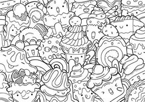 dessert sucré doodle coloriage dessiné à la main vecteur