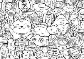 tokyo doodle coloriage dessiné à la main vecteur