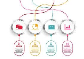 le vecteur de conception infographique et les icônes marketing peuvent être utilisés pour la mise en page du flux de travail, le diagramme, le rapport annuel, la conception Web. concept d'entreprise avec 4 options, étapes ou processus.