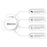 le vecteur de conception d'infographie de la chronologie et les icônes marketing peuvent être utilisés pour la mise en page du flux de travail, le diagramme, le rapport annuel, la conception Web. concept d'entreprise avec 4 options, étapes ou processus.