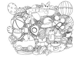 groupe de dessins animés de doodle dessinés à la main de vecteur d'art en ligne du thème de la planification de voyage. vecteur illustrateur.