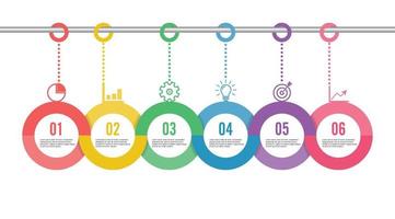 l'infographie de la chronologie du modèle horizontale colorée numérotée pour six positions peut être utilisée pour le flux de travail, la bannière, le diagramme, la conception Web, le graphique en aires vecteur