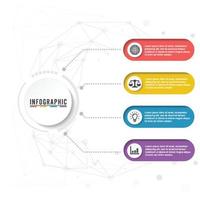 le vecteur de conception d'infographie de la chronologie et les icônes marketing peuvent être utilisés pour la mise en page du flux de travail, le diagramme, le rapport annuel, la conception Web. concept d'entreprise avec 4 options, étapes ou processus.