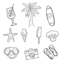 ensemble d'éléments d'été avec style doodle. idéal pour les éléments de bannière ou d'affiche vecteur