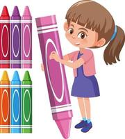 fille de dessin animé tenant un bâton de crayon rose vecteur