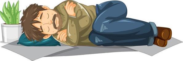 personnage de dessin animé endormi de vieil homme sans abri vecteur