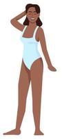 modèle féminin souriant posant en illustration vectorielle de couleur rgb semi-plat maillot de bain. acceptation de soi. personne faisant la promotion de l'approche de la positivité corporelle personnage de dessin animé isolé sur fond blanc vecteur