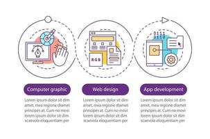 modèle d'infographie vectorielle de technologie numérique. infographie, conception de sites Web, développement d'applications. visualisation des données en trois étapes et options. graphique chronologique du processus. mise en page du flux de travail vecteur