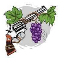 modèle de conception de logo pistolet et raisin vecteur