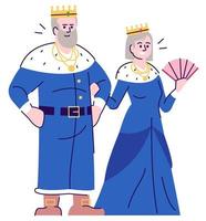 illustration vectorielle de couleur rgb semi-plate du roi médiéval et de la reine. personnages debout. Couple heureux. jeu de rôle en direct. les gens de la période médiévale ont isolé des personnages de dessins animés sur fond blanc vecteur