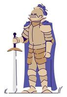 chevalier médiéval portant une armure illustration vectorielle de couleur rvb semi-plate. personnage debout. jeu de rôle en direct. personne d'époque médiévale personnage de dessin animé isolé sur fond blanc vecteur