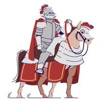 chevalier médiéval assis sur l'illustration vectorielle de couleur rgb semi-plate à cheval. personnage posant. jeu de rôle en direct. personne d'époque médiévale personnage de dessin animé isolé sur fond blanc vecteur