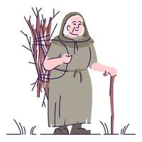 femme paysanne avec illustration vectorielle de couleur rvb semi-plate en bois de brousse. personnage debout. jeu de rôle en direct. personne d'époque médiévale personnage de dessin animé isolé sur fond blanc vecteur