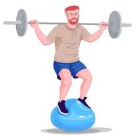 homme obsédé par l'illustration vectorielle de couleur rgb semi-plate de gym. personnage en difficulté. obsession de l'exercice. personne avec personnage de dessin animé isolé personnalité addictive sur fond blanc vecteur