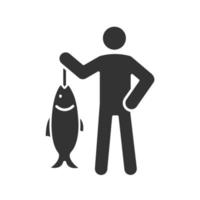 icône de glyphe de pêcheur. prise de poisson. symbole de la silhouette. espace négatif. illustration vectorielle isolée vecteur