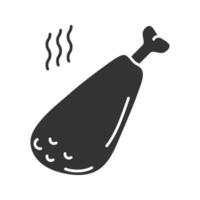icône de glyphe de cuisse de poulet frit chaud. symbole de la silhouette. pilon de dinde grillé. espace négatif. illustration vectorielle isolée vecteur