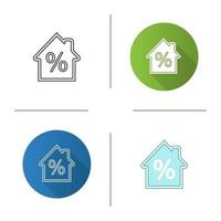 icône de taux d'intérêt hypothécaire. maison avec pour cent à l'intérieur. design plat, styles linéaires et de couleur. illustrations vectorielles isolées vecteur