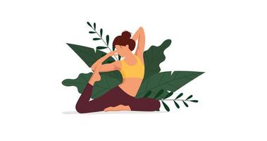 femme yogi. femme démontrant la pose de pigeon de yoga. posture de yoga ou asana. illustration vectorielle vecteur