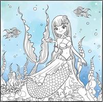 coloriage princesse kawaii style mignon anime dessin animé dessin illustration vecteur doodle