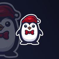 logo de mascotte de dessin animé de pingouin de noël vecteur