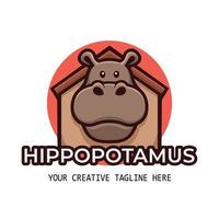 modèle de logo de mascotte de dessin animé de ferme d'hippopotame mignon vecteur
