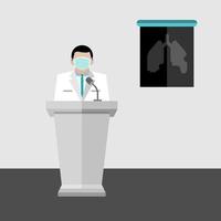 un médecin porte un masque médical sur le podium diagnostique un vecteur de film pulmonaire