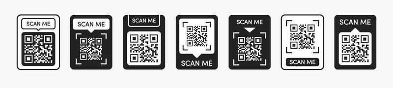 ensemble d'autocollants de code qr couleur noire vecteur