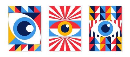 affiche abstraite bauhaus eye set style géométrique minimal des années 20 vecteur