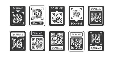 ensemble d'autocollants de code qr couleur noire vecteur