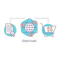 icône de concept de commerce international. illustration de la ligne mince de l'idée d'achat global. distribution mondiale. dessin de contour isolé de vecteur