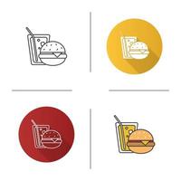icône burger et soda. Fast food. sandwich à la limonade. design plat, styles linéaires et de couleur. illustrations vectorielles isolées vecteur