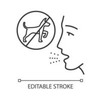 icône linéaire d'allergie au chien. réaction allergique. interdiction des chiens. maladies respiratoires causées par des allergènes animaux. illustration de la ligne mince. symbole de contour. dessin de contour isolé de vecteur. trait modifiable vecteur