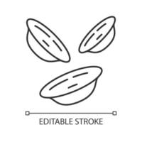 icône linéaire orecchiette. pâtes italiennes traditionnelles. nouilles chinoises en forme d'oreille. disques de pâte avec dôme central. illustration de la ligne mince. symbole de contour. dessin de contour isolé de vecteur. trait modifiable vecteur