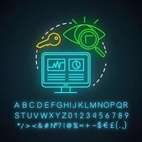 icône de lumière néon seo. optimisation du moteur de recherche. tactique de marketing numérique. augmentation du trafic sur le site Web. marketing en ligne. signe lumineux avec alphabet, chiffres et symboles. illustration vectorielle isolée vecteur