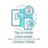 conseils ou e-mails de séries similaires icône de concept turquoise. illustration de la ligne mince de l'idée de la série d'automatisation des e-mails. le marketing numérique. les messages des abonnés. dessin de contour isolé de vecteur. trait modifiable vecteur