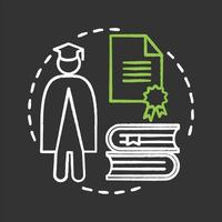 icône de concept de craie universitaire. idée d'enseignement supérieur. étudiant, diplôme, pile de livres. illustration de tableau isolé de vecteur