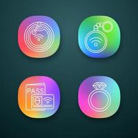 ensemble d'icônes d'application de technologie nfc. puce de champ proche, bibelot, système d'identification, anneau. interface utilisateur ui ux. applications web ou mobiles. illustrations vectorielles isolées vecteur