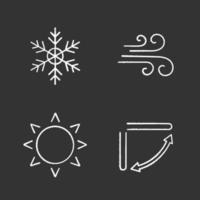 ensemble d'icônes de craie de climatisation. flocon de neige, flux d'air, soleil, persiennes de climatiseur. illustrations de tableau de vecteur isolé