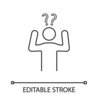 icône linéaire de confusion. faire des décisions. indécision. illustration de la ligne mince. beaucoup de questions. personne indécise. perplexité. symbole de contour. dessin de contour isolé de vecteur. trait modifiable vecteur