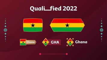 ensemble de drapeau du ghana et texte sur fond de tournoi de football 2022. modèle de football d'illustration vectorielle pour bannière, carte, site Web. drapeau national ghana vecteur