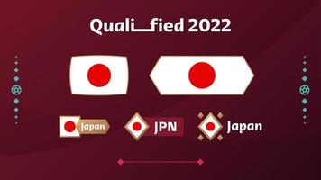 ensemble de drapeau du japon et texte sur fond de tournoi de football 2022. modèle de football d'illustration vectorielle pour bannière, carte, site Web. drapeau national japon vecteur