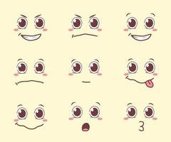 collection d'expressions de visage de dessin animé mignon et kawaii étrange vecteur