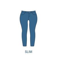 pantalon slim type d'icône de silhouette de pantalon femme. style de vêtement féminin moderne. vêtements décontractés de mode. beau type de pantalon jeans femme. pantalons, pantalons amples. illustration vectorielle isolée. vecteur