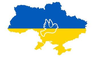 pays de l'ukraine sur une carte bleue et jaune avec l'icône de la silhouette de la colombe. carte ukrainienne avec pigeon symbole de liberté, paix. forme du territoire ukrainien avec pictogramme de bordure. illustration vectorielle isolée. vecteur