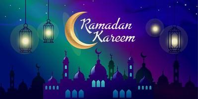 fond islamique ramadan avec mosquée et lune vecteur