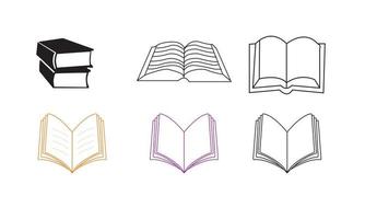 icône de livre définie dans un style de ligne mince, logo de livre ouvert vecteur