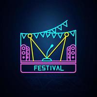 l'icône du festival au néon semble claire. concert rayé néon. icône du festival et de l'événement. icône néon. vecteur